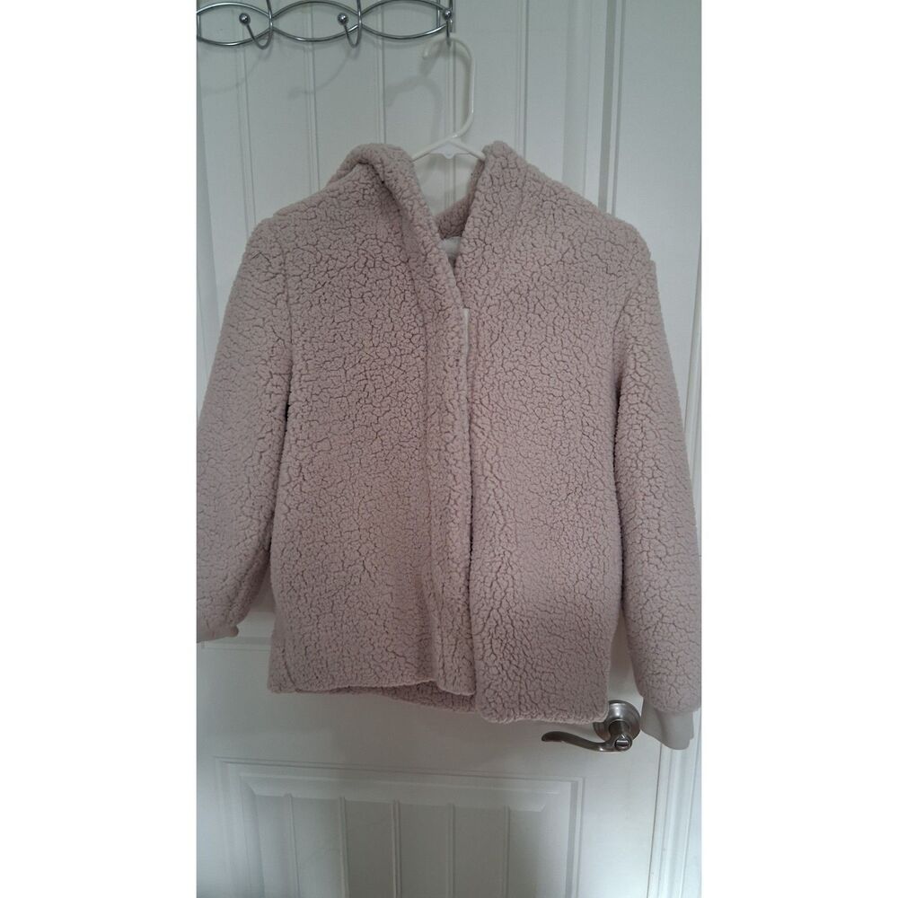 Cat & Jack Girls Sherpa Fleece Hooded Jacket Size L 10/12 Pink Beige Cozy Coat